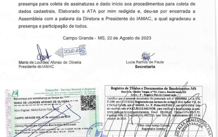 ATA de assembleia ocorrido na Câmara Municipal de Jaraguari MS
